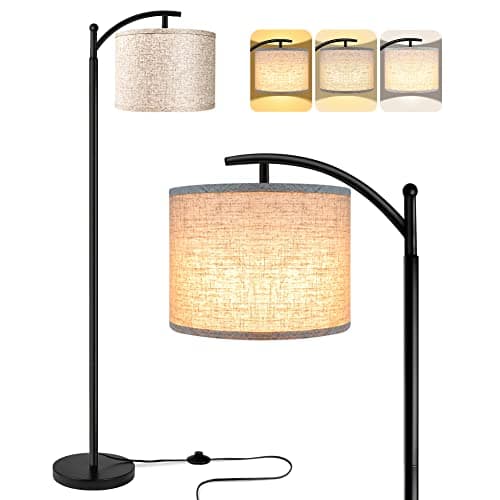 ROTTOGOON Floor Lamp for Living Room with 3 Color Temperatures LED Bulb, Standing Lamp Tall Industrial Floor Lamp Reading for Bedroom, Office (9W LED Bulb, Beige Lampshade Included) -Black - Image 1