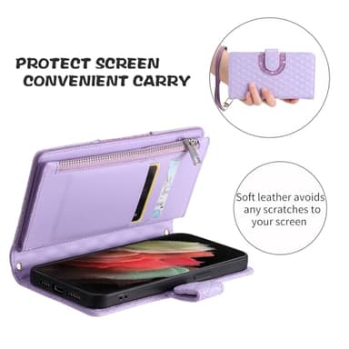 Furill Phone Case for Samsung Galaxy S21 Ultra 5G Wallet Cover with and Crossbody Wrist Strap Shoulder Strap 9+ Card Slots Zipper Purse Leather Stand S21ultra 21S S 21 21ultra G5 Women Men Purple - Image 5