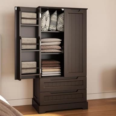 Gizoon Kitchen Pantry Storage Cabinet with Drawers Freestanding Bathroom Storage Cabinets with Doors and Shelves, 47" Small Wooden Food Pantry Cabinet for Dining Room Craft Room, Dark Brown - Image 7