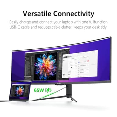 INNOCN 49" Curved Gaming Monitor 144Hz Ultrawide 32:9 WDFHD 3840 x 1080P, R1800, 99% sRGB, HDR400, USB Type C, DisplayPort, HDMI, Built-in Speakers, Height/Tilt Adjustable - 49C1G - Image 3