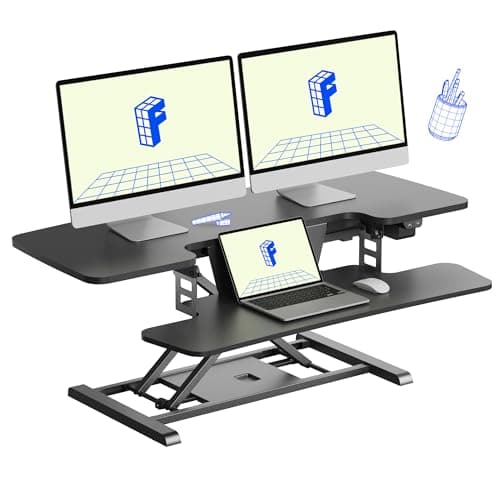 FLEXISPOT 42 inch Electric Motor Desk Converter, Height Adjustable Motorized Stand up Desk Riser with Quick Release Keyboard Tray, Black Monitors and Laptop Workstation - Image 1