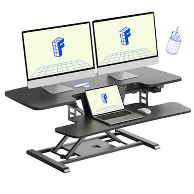 FLEXISPOT 42 inch Electric Motor Desk Converter, Height Adjustable Motorized Stand up Desk Riser with Quick Release Keyboard Tray, Black Monitors and Laptop Workstation - Image 1