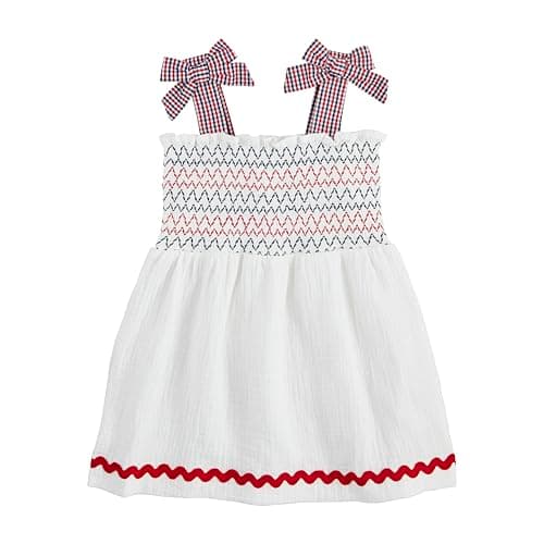 Mud Pie Baby Girls Children's White Smocked Gauze Dress - Image 1