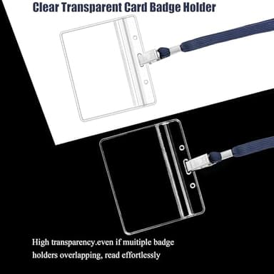 100Pcs Clear Plastic Horizontal Name Tags Badge ID Card Holders and 100Pcs Lanyards with Clip (Navy Blue) - Image 4