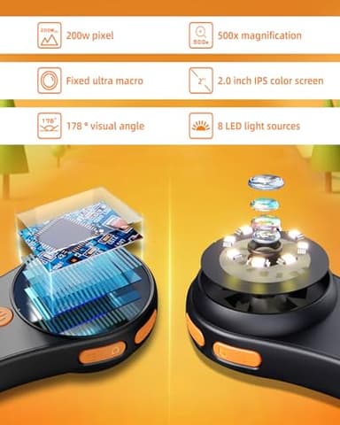Digital Microscope Handheld 2.0 inch IPS Color Screen,Portable Digital Magnifying Glass 500x,Marco Microscopes,uilt-in 8LED Lights,USB Compatible with PC Windows, Mac OS - Image 3