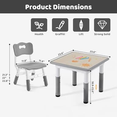 CuFun Kids Table & Chairs Set (2 Chairs) Height Adjustable for Ages 2-8 | Non-Slip Toddler Activity Table with Wipe-Clean Desktop, Montessori Learning & Art Drawing Table for Home Preschool - Image 6