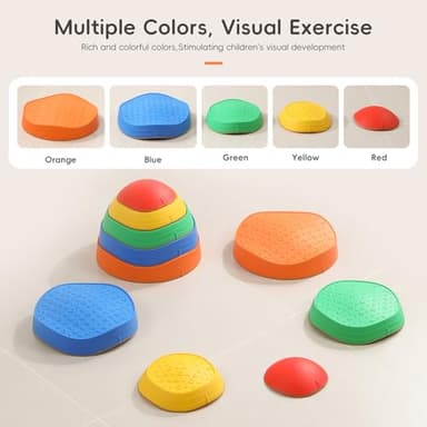 CINDALOG Stepping Stones for Kids, 5pcs Durable Non-Slip Plastic Balance Stones, Promoting Children's Coordination Skills Sensory Play Equipment for Toddlers - Image 4