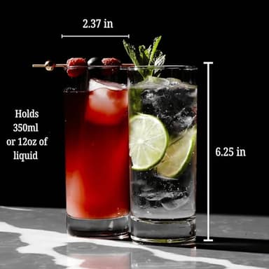 LEMONSODA Premium Highball Glass Set - Elegant Tom Collins Glasses Set of 6-12oz Tall Drinking Water Glasses - Bar Glassware for Mojito, Whiskey, Cocktail - Image 3