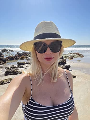 FURTALK Womens Mens Wide Brim Straw Panama Hat Fedora Summer Beach Sun Hats UPF Straw Hat for Women - Image 5