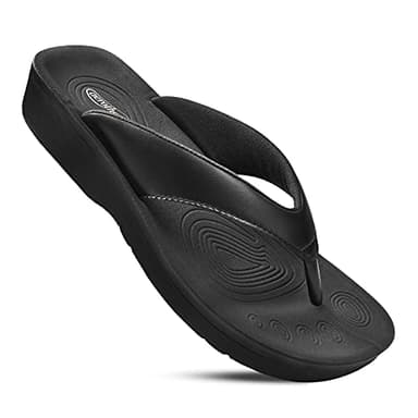 AEROTHOTIC Arch Support Flip Flops for women Stylish Cushioned Padded Straps with Soft Toe Post Slip on Footwear Dressy Travel Recovery Outdoor Comfortable Walking Sandals (Ravine Black, Size 11) - Image 1