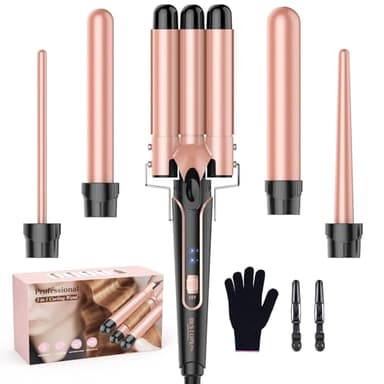 Waver Curling Iron Wand, BESTOPE PRO 5 in 1 Curling Wand Set with 3 Barrel Hair Crimper for Women, Fast Heating Hair Wand Curler in All Hair Type - Image 1