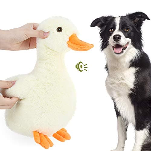 Pawaboo Squeak Plush Duck Dog Toy, Large 12'' Super Soft PlushStuffed Duck-Shaped Pet Toys, Crinkle Paper Rattle Pet Biting Training Chew Toys Non-Toxic Plush Doll for Pet Dogs, Light Yellow/Orange - Image 1