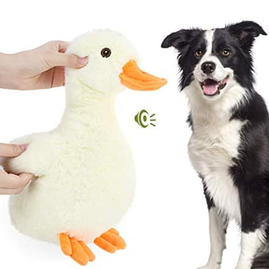 Pawaboo Squeak Plush Duck Dog Toy, Large 12'' Super Soft PlushStuffed Duck-Shaped Pet Toys, Crinkle Paper Rattle Pet Biting Training Chew Toys Non-Toxic Plush Doll for Pet Dogs, Light Yellow/Orange - Image 1