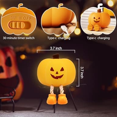 Pumpkin Night Light for Kids Cute Jack O Lantern Halloween Decor Nightlight for Baby Nursery Toddler Squishy Pumpkin Lights Cordless Rechargeable Dimmable Silicone Bedside Lamp Halloween Gifts - Image 7