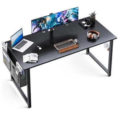 ODK Computer Desk Large Office Desk, 55 Inch Gaming Desk with Storage, Modern PC Desk Work Table with Headphone Hook for Home Office, Black - Image 1