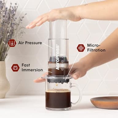 AeroPress Clear Coffee Press - All-in-One French Press, Pour-Over & Espresso Style Manual Brewer, 2 Min Brew for Less Bitterness, More Flavor, Small Portable Coffee Maker, Travel & Camping - Image 2