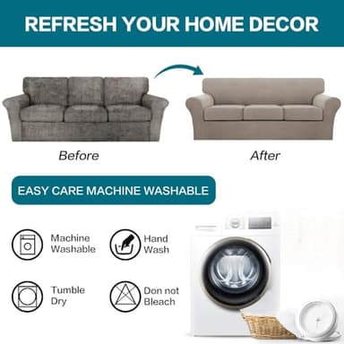 Turquoize 4 Piece Couch Covers for 3 Cushion Couch Sofa Pet Friendly Stretch Couch Cover for Dogs Washable Sofa Covers with Individual Couch Cushion Covers, Jacquard Fabric (3 Cushion Sofa, Taupe) - Image 7