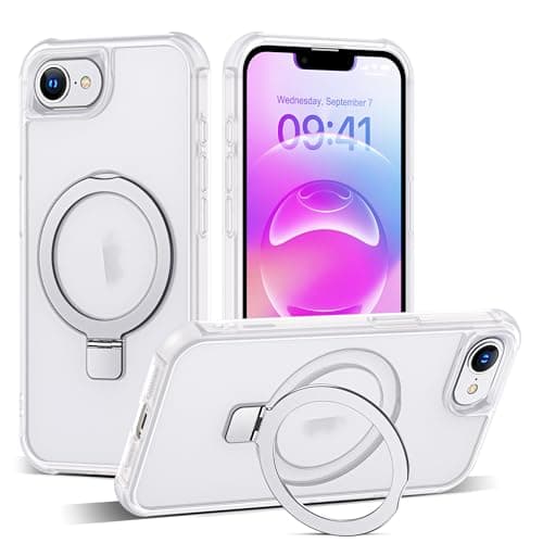 SKYLMW Compatible with iPhone 16E Case with Invisible Magnetic O-Ring Stand Military-Grade Phone Case for iPhone 16E 6.1" 2025 [Compatible with Mag-Safe][Great Grip Feeling],Translucent - Image 1
