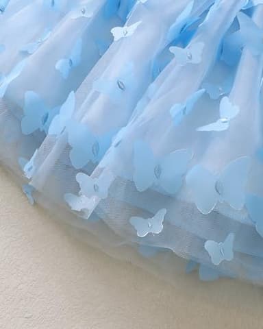 Renotemy Newborn Baby Girl Tulle Tutu Dress Blue Butterfly Sleeveless Boho Fairy Baptism Princess Wedding Birthday Party Dresses for Baby Girls with Flower Headband 0-3 Months - Image 3