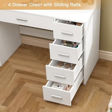 Quimoo Makeup Vanity Desk with Mirror & Lights, Vanity Desk with 5 Drawers & Storage Shelves, Vanity Table, 3 Color Modes & Adjustable Brightness Dressing Table, Bedroom, White - Image 7