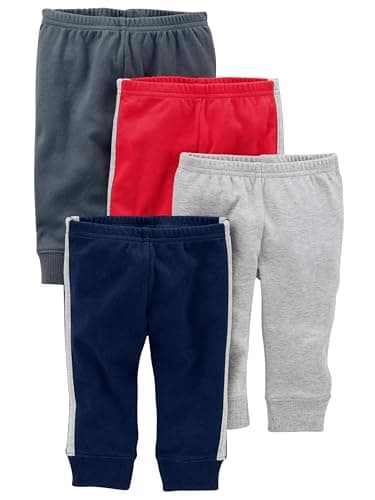 Simple Joys by Carter's Baby Cotton Pants, Pack of 4, Dark Blue/Dark Grey/Grey Heather/Red, 24 Months - Image 1