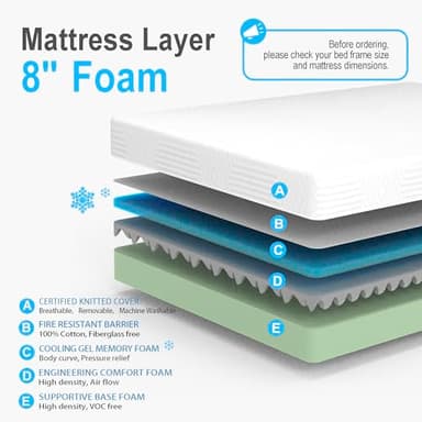Planet Sleepings 8 Inch Twin Memory Foam Mattress for Cool Sleep Medium Firm Feel Zoned Pressure Relief Certified Safe Foams Fiberglass Free Bed in A Box - Image 2