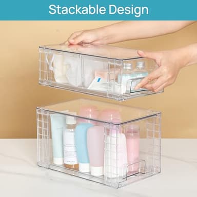 Vtopmart 4 Pack Clear Stackable Storage Drawers,Easy to Assemble Bathroom Organizers and Storage with handles,Plastic Drawers for Kitchen Pantry,Cabinet,Under Sink Organization - Image 7