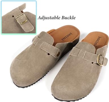 Intini Suede Clogs for Mens Womens Leather Clogs Adjustable Buckle Cork Footbed Home Slippers Sandals Brown - Image 5