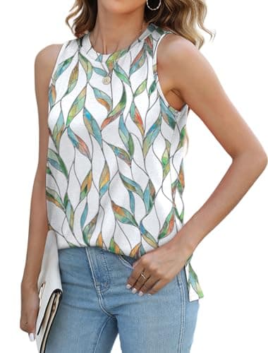 Tank Tops for Womens Crewneck Cute Printed Summer Tops Loose Fit Workout Yoga Shirt Beach Vacation Outfits Travel XL - Image 4