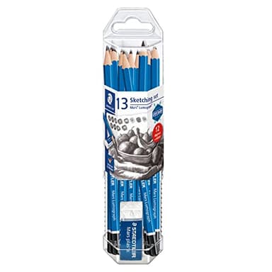 STAEDTLER Mars Lumograph Graphite Artist Pencil Pack, 12 Degrees (8B, 7B, 6B, 5B, 4B, 3B, 2B, B, HB, F, H, 2H), Mars Plastic Eraser, 61 100 P - Image 1