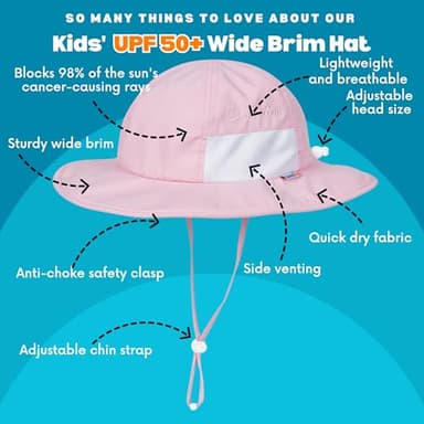 SwimZip Wide Brim Sun Hat | UPF 50+ Protection for Baby, Toddler, and Kids Pink - Image 3