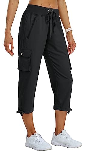 MoFiz Women's Cargo Capris Pants Loose Fit Casual Hiking Pants Lightweight Quick Dry Travel Summer Pants for Women Black XL - Image 1