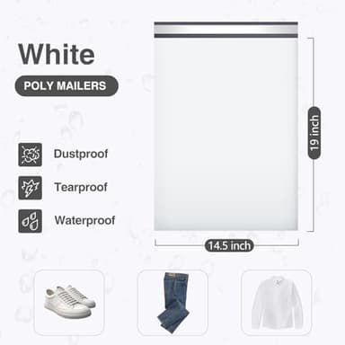 UCGOU 14.5x19 Poly Mailers White Shipping Bags Self-Sealing Waterproof and Tear-Proof 50 Pack - Image 3