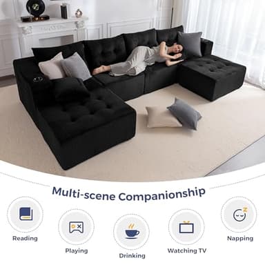 MAXYOYO Modular Sectional Sofa Couch, U Shaped Modern Cloud Couch with 2 Ottomans, Sofa in A Box, Tufted 6-Seat Boneless Sleeper Chair for Living Room, No Assembly Required, Black - Image 8