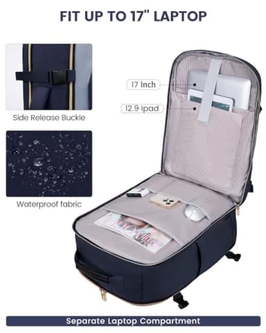 LOVEVOOK 50L Travel Backpack for Women & Men, Airline Approved Carry On Luggage with 3 Packing Cubes, TSA Overnight Bags, Waterproof Personal Item Bag, Weekender Essentials Backpacks fits 17" Laptop - Image 8