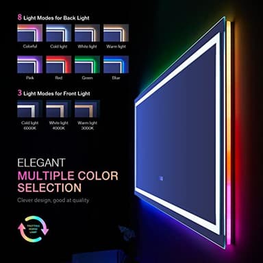 LOAAO 72X32 Inch RGB LED Bathroom Mirror with Lights, Anti-Fog, Dimmable Lighted Bathroom Vanity Mirror, Colorful Multiple Light Modes, RGB Backlit + Front Light, Memory Function - Image 4