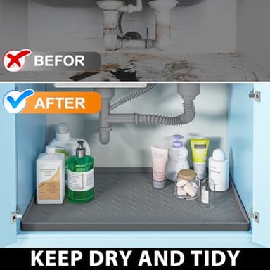 TigeJoy Under Sink Mat 19" x 19" - Silicone Sink in Kitchen and Bathroom Organizers and Storage, Waterproof Protector for Drawer Shelf and Cabinet Liner, Flexible Sink Drip Tray - Image 5