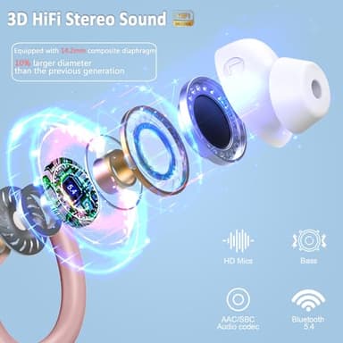 Wireless Earbuds Sport, 2025 Bluetooth 5.4 Headphones Bass Hi-Fi Stereo Over Ear Buds, 56Hrs Noise Cancelling Headset with Earhook, IP7 Waterproof Earphones Workout Running for Laptop Pad Android iOS - Image 2