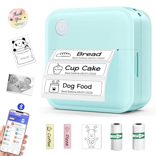 Miouca Label Maker Machine with Tape - 14 Sizes Mini Sticker Printer Bluetooth Label Printer for Home Office Organization, Portable Thermal Sticker Maker Print Pod with Multiple Templates for Phone