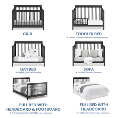 Delta Children Brooks 6-in-1 Convertible Crib - Greenguard Gold Certified, Midnight Grey - Image 4