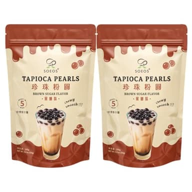 Soeos Boba Pearls, Black Tapioca Pearls 8.8 oz (Pack of 2), Black Sugar Flavor Boba Pearls for Bubble Tea, Smoothies & Desserts – Sweet, Chewy, and Ready to Cook - Image 1