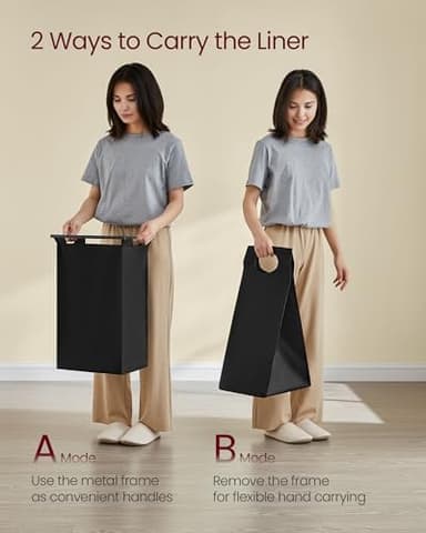 VASAGLE Laundry Hamper, Laundry Basket, Laundry Sorter with 4 Pull-Out and Removable Bags, Shelf, Metal Frame, 4 x 10.6 Gallons (40 L), 45.7 x 13 x 28.4 Inches, Ink Black and Rustic Brown UBLH401B01 - Image 6