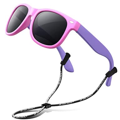 RIVBOS Kids Sunglasses for Girls Boys with Strap Polarized UV Protection Flexible Rubber Shades RBK004-2 Pink - Image 1