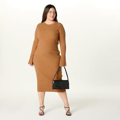 The Drop Women's Fernanda Bell Sleeve Ribbed Sweater Dress, Camel, 4X, Plus Size - Image 7