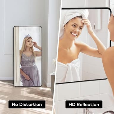 Minuover Wall Mount Mirror for Bathroom, Brushed Black Metal Framed Large Rounded Corner Rectangular Vanity Mirror, Tempered Glass (28" x 60", Black) - Image 3