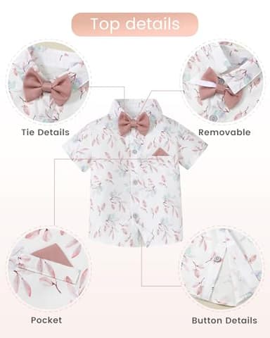 DISAUR Baby Boy Gentleman Outfit White Flower Dress Shirt Pink Suspender Pants Toddler Suits for Boys 3t 4t 3-4t - Image 2