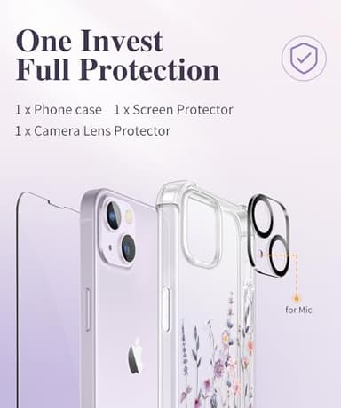 GVIEWIN for iPhone 14 Case Floral, with Screen Protector+Camera Lens Protector,[Non Yellowing]Soft Shockproof Clear Phone Protective Cover for Women, Flower Pattern Design 6.1"(AA-Floratopia/Colorful) - Image 7