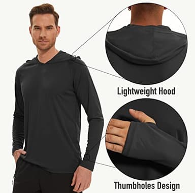 Dry Fit Men's Sun Hoodie - UV Protection, Long Sleeve, Quick Dry, Thumb Holes, Black - Image 5