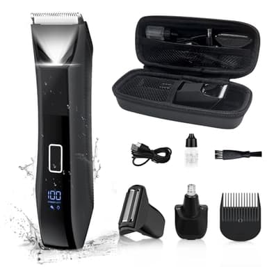 Beatslm Body Trimmer for Men, Groin & Body Hair Trimmer, Ball Foil Shaver, Nose Hair Clippers, 3 in 1 Men's Waterproof Wet/Dry Groomer with Travel Case &Travel Lock, LED Display, Black - Image 1