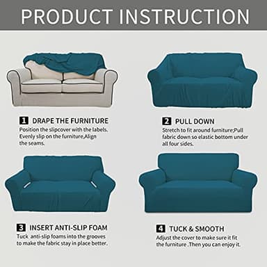 Easy-Going Stretch Oversized Sofa Slipcover 1-Piece Sofa Cover Furniture Protector Couch Soft with Elastic Bottom for Kids, Polyester Spandex Jacquard Fabric Small Checks Peacock Blue - Image 8